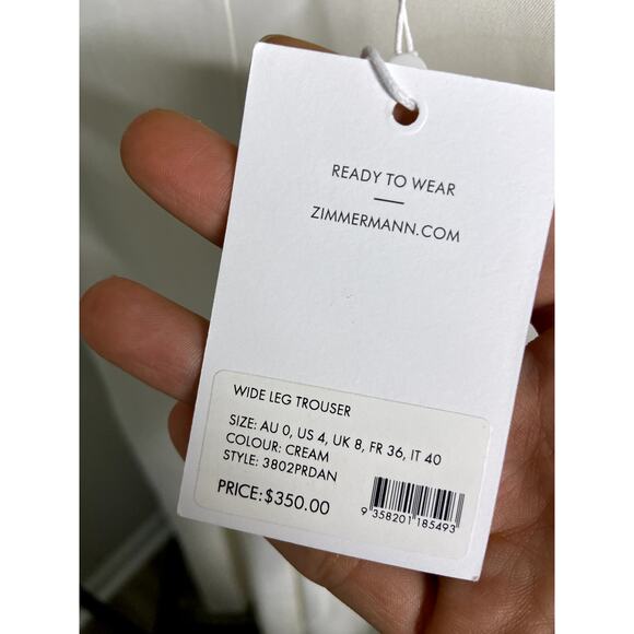Zimmermann Wide Leg Trousers Cream size US 4 - Picture 5 of 8